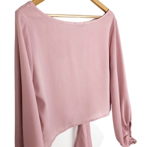 Fashion Nova Long Sleeve Tie Front Pink Crop Top - Picture 9 of 16